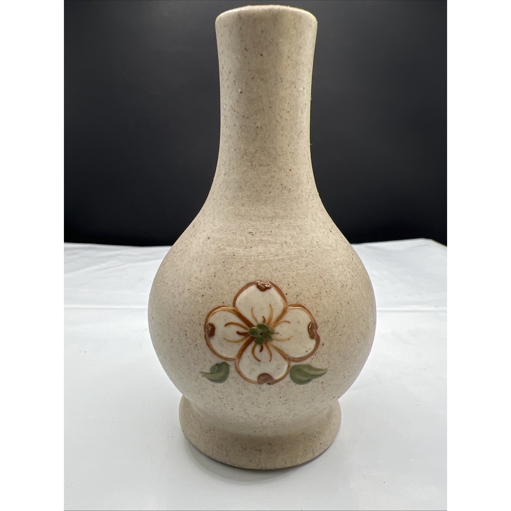 Vintage Pigeon Forge Pottery Dogwood Bud Vase Speckled Stoneware Signed Tennesse